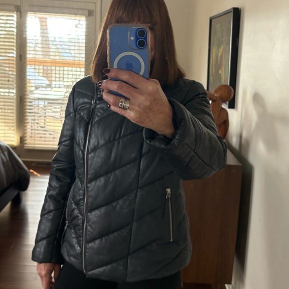 Marita’s Women's Dark Navy Quilted Leather Jacket - Picture 1 of 5